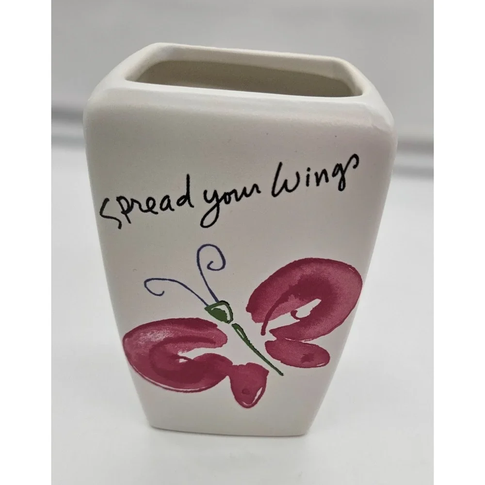 Square Ceramic Vase White Butterfly Quote‎ Decor Home Accent